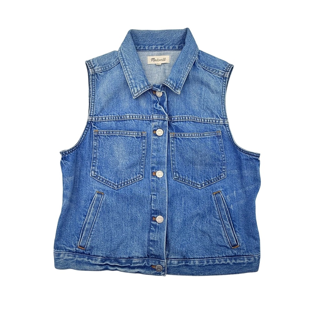 Madewell Denim Vest Women's Large Medium Wash Blue Button Front Jean Vest